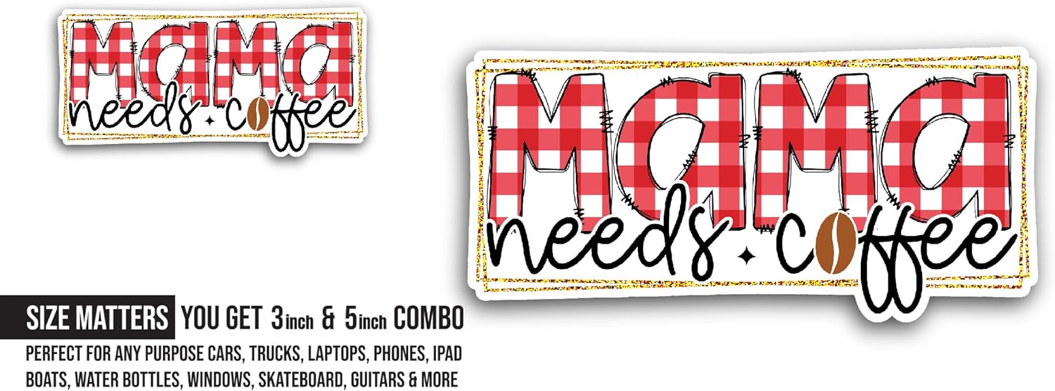 2 (Pieces) 3" and 5" Mama Text Sticker, Waterproof Vinyl Decals for Many Purpose Like Cars, Trucks, Laptops, Phones, Windows and More
