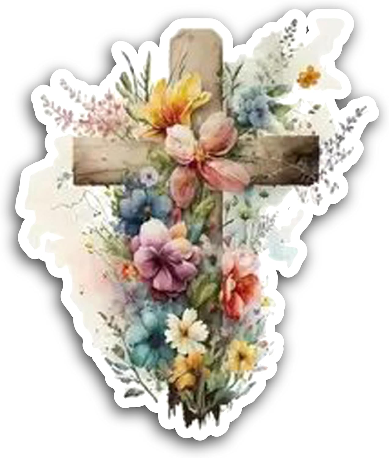 2 (Pieces) 3" and 5" Cross with Flowers Around Decal Sticker, Waterproof Vinyl Decals for Many Purpose Like Cars, Trucks, Laptops, Phones, Windows and More