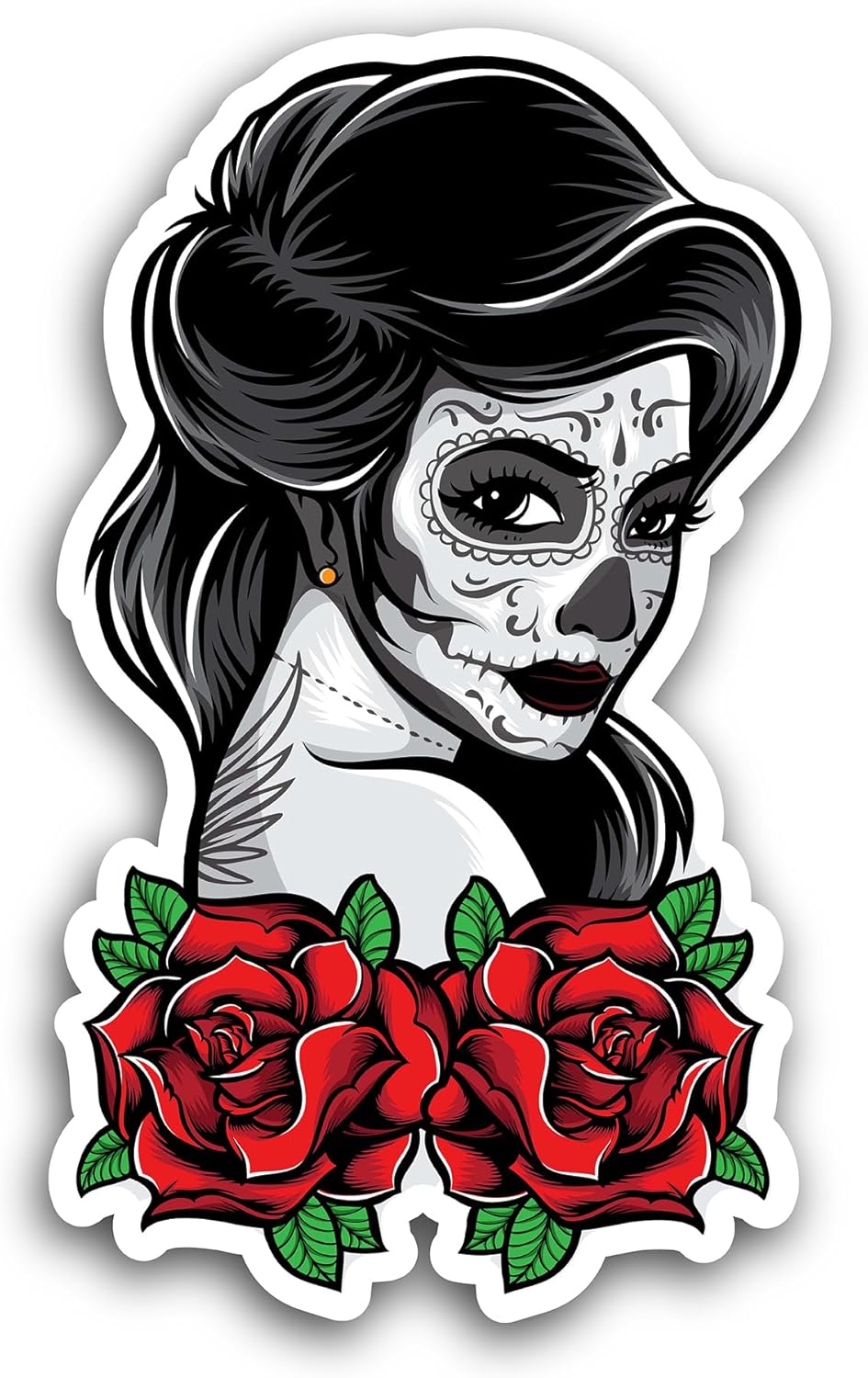 2 (Pieces) 3" and 5" Sugar Skull Girl Sticker, Waterproof Vinyl Decals for Many Purpose Like Cars, Trucks, Laptops, Phones, Windows and More