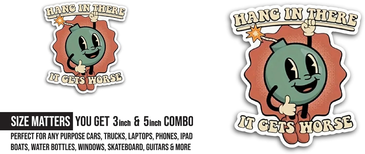 2 (Pieces) 3" and 5" Hang in There Sticker, Waterproof Vinyl Decals for Many Purpose Like Cars, Trucks, Laptops, Phones, Windows and More