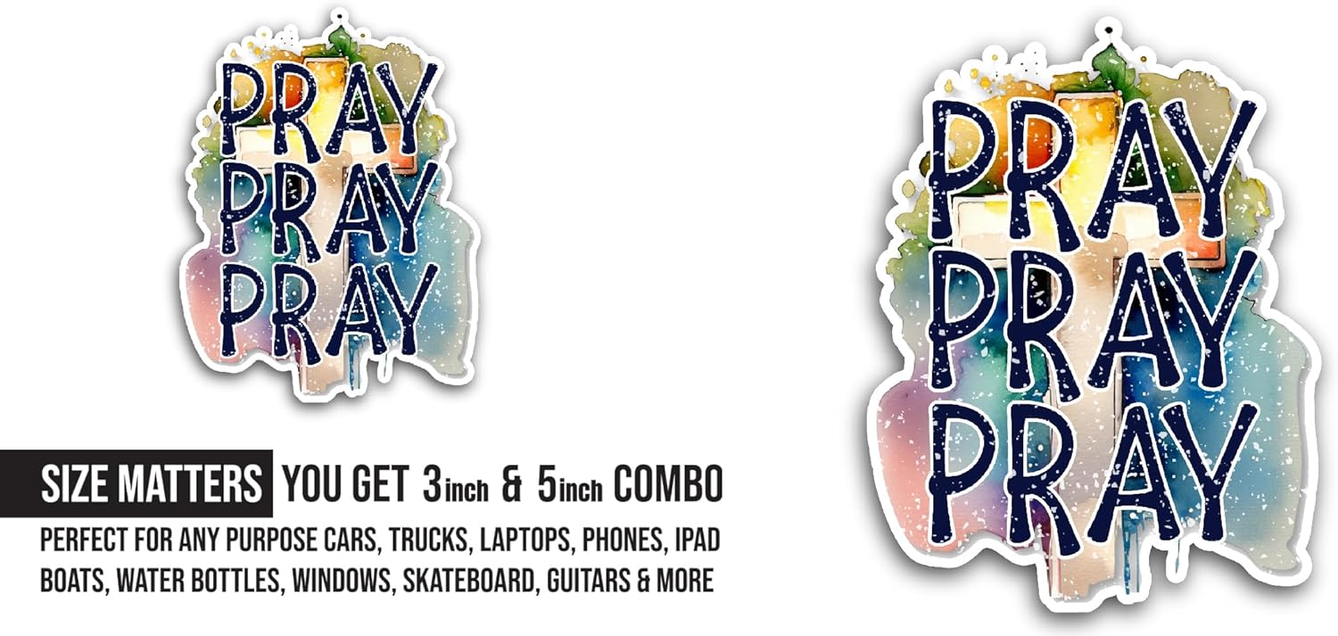 2 (Pieces) 3" and 5" Pray Text with Cross Sticker, Waterproof Vinyl Decals for Many Purpose Like Cars, Trucks, Laptops, Phones, Windows and More