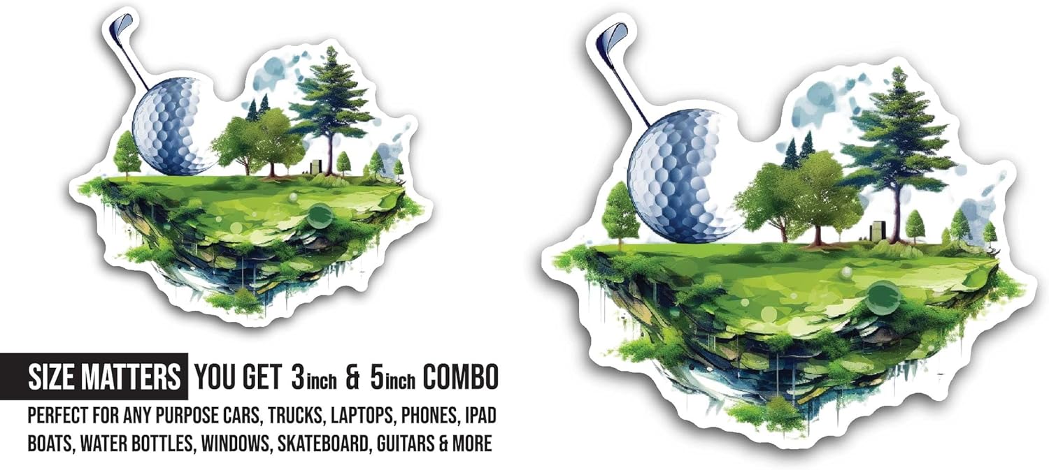 2 (Pieces) 3" and 5" Golf Course Sticker, Waterproof Vinyl Decals for Many Purpose Like Cars, Trucks, Laptops, Phones, Windows and More