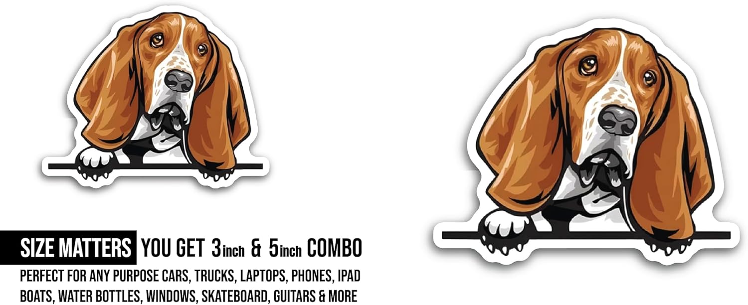 2 (Pieces) 3" and 5" Long Eared Dog Sticker, Waterproof Vinyl Decals for Many Purpose Like Cars, Trucks, Laptops, Phones, Windows and More