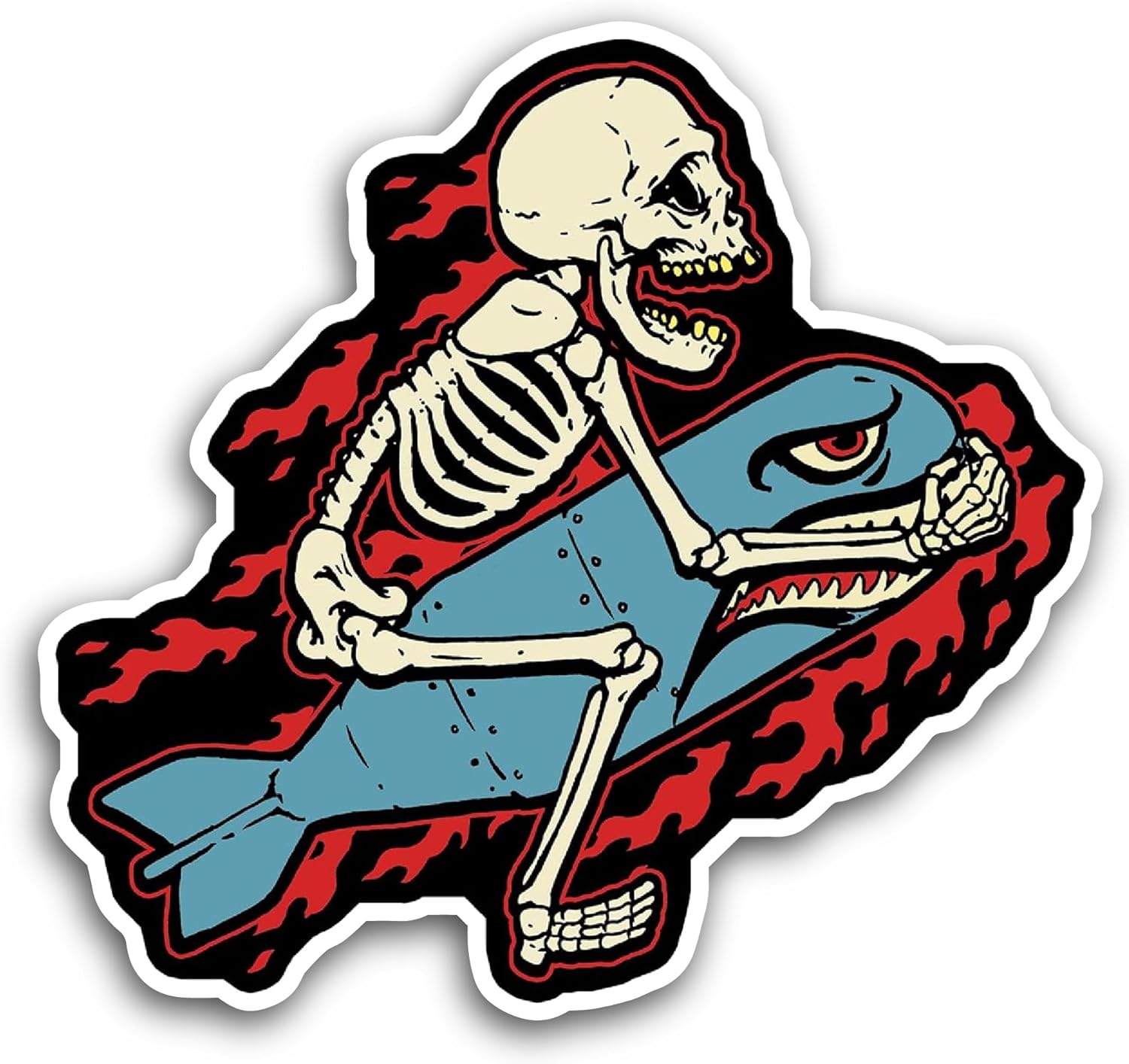2 (Pieces) 3" and 5" Skeleton with Shark Sticker, Waterproof Vinyl Decals for Many Purpose Like Cars, Trucks, Laptops, Phones, Windows and More