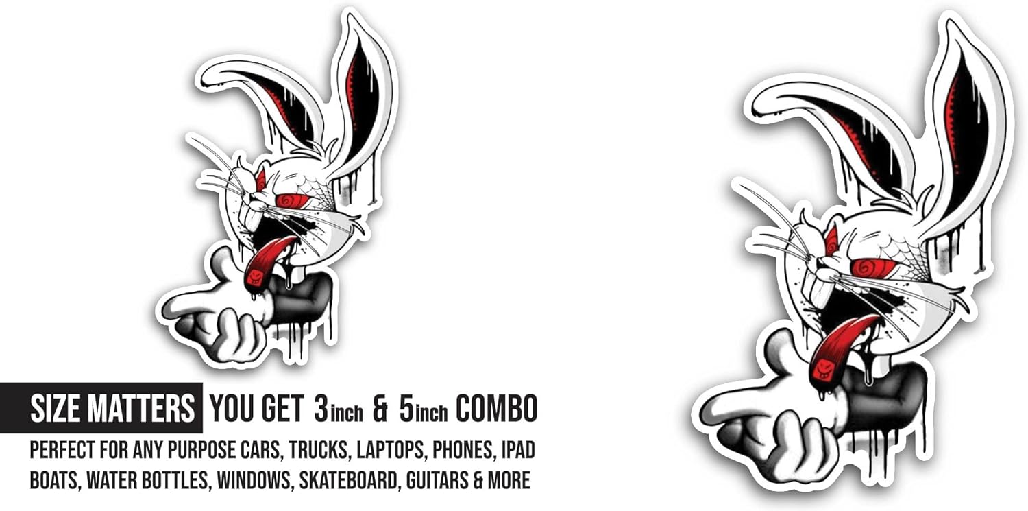 2 (Pieces) 3" and 5" Cartoon Bunny Sticker, Waterproof Vinyl Decals for Many Purpose Like Cars, Trucks, Laptops, Phones, Windows and More