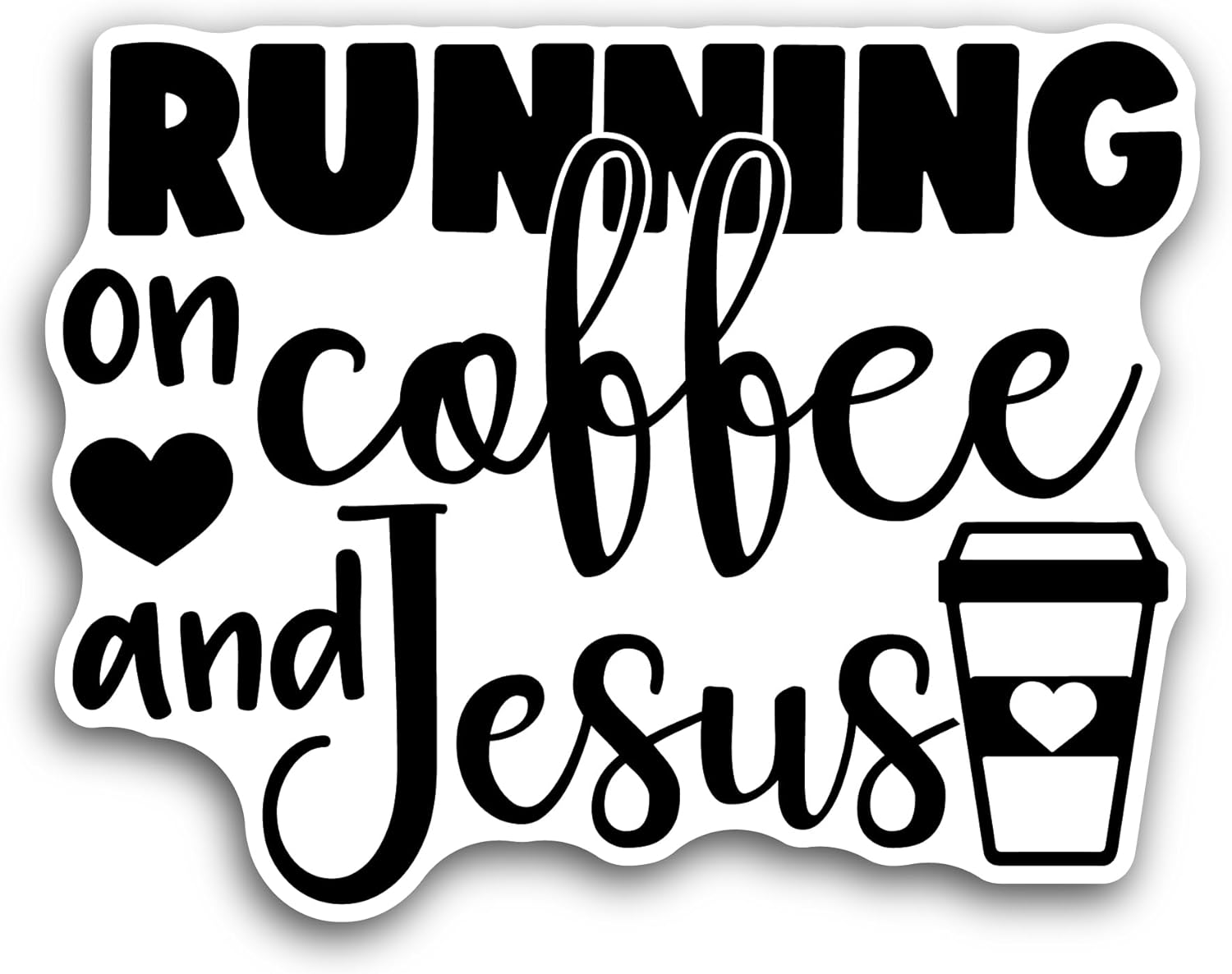 2 (Pieces) 3" and 5" Running on Coffee and Jesus Text Sticker, Waterproof Vinyl Decals for Many Purpose Like Cars, Trucks, Laptops, Phones, Windows and More