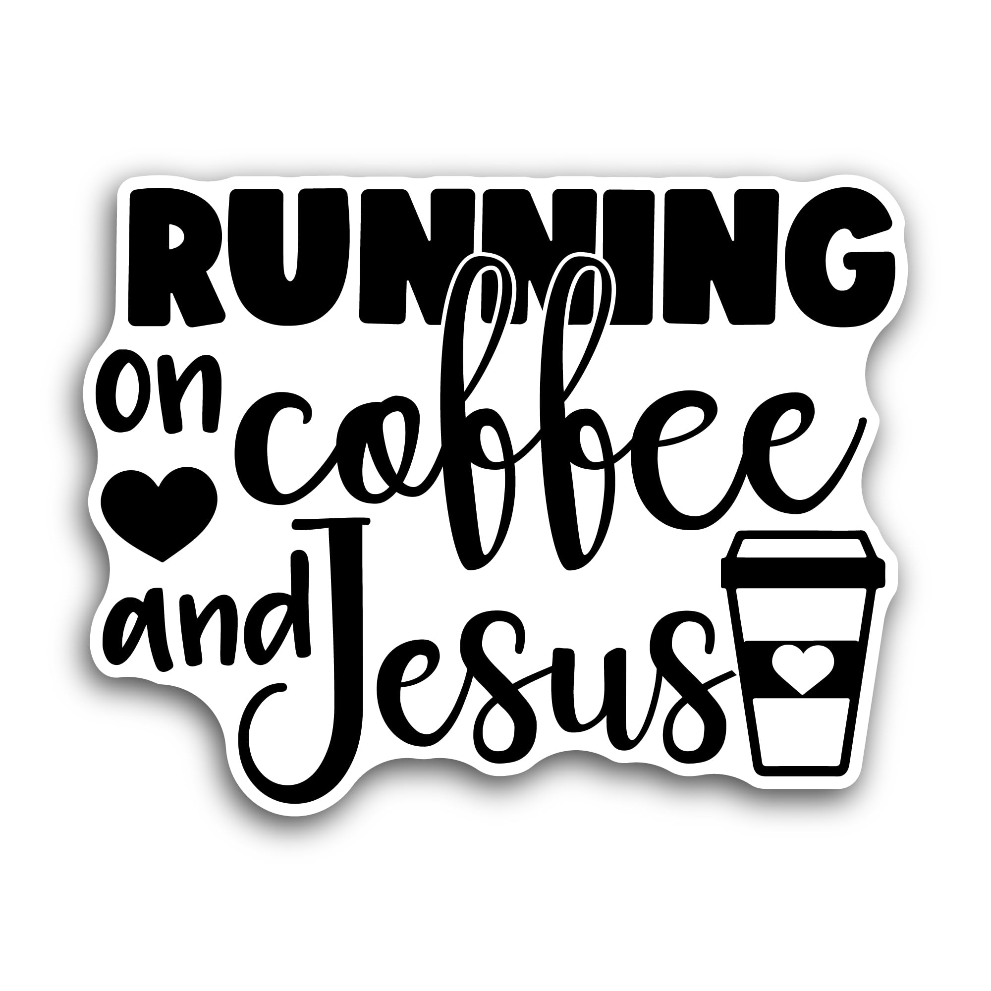2 (Pieces) 3" and 5" Running on Coffee and Jesus Text Sticker, Waterproof Vinyl Decals for Many Purp