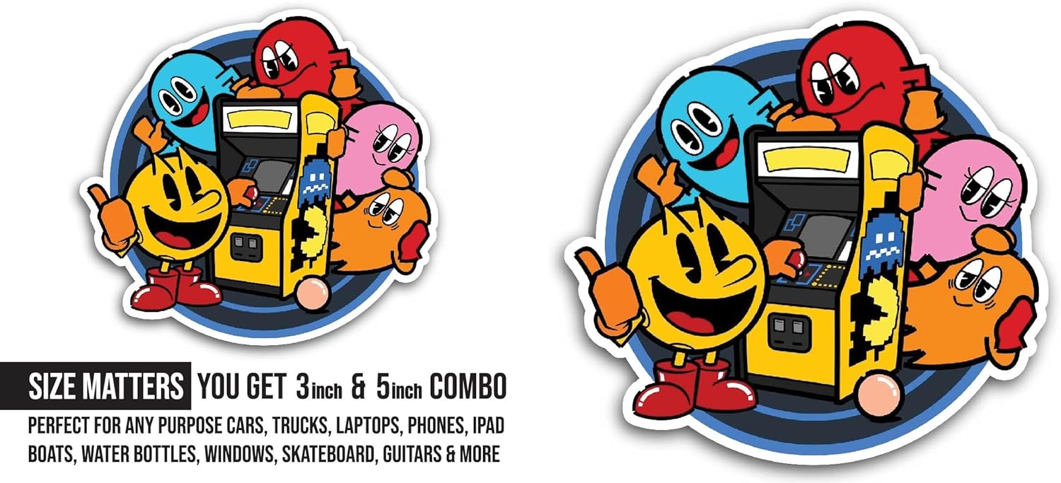2 (Pieces) 3" and 5" Cartoon Characters with Lucky Machine Sticker, Waterproof Vinyl Decals for Many Purpose Like Cars, Trucks, Laptops, Phones, Windows and More