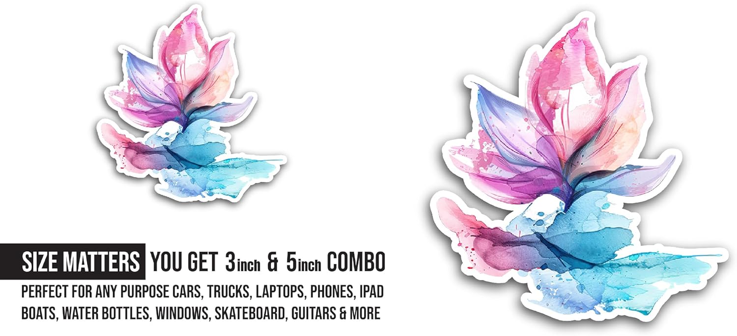 2 (Pieces) 3" and 5" Brightly Colored Flower Sticker, Waterproof Vinyl Decals for Many Purpose Like Cars, Trucks, Laptops, Phones, Windows and More