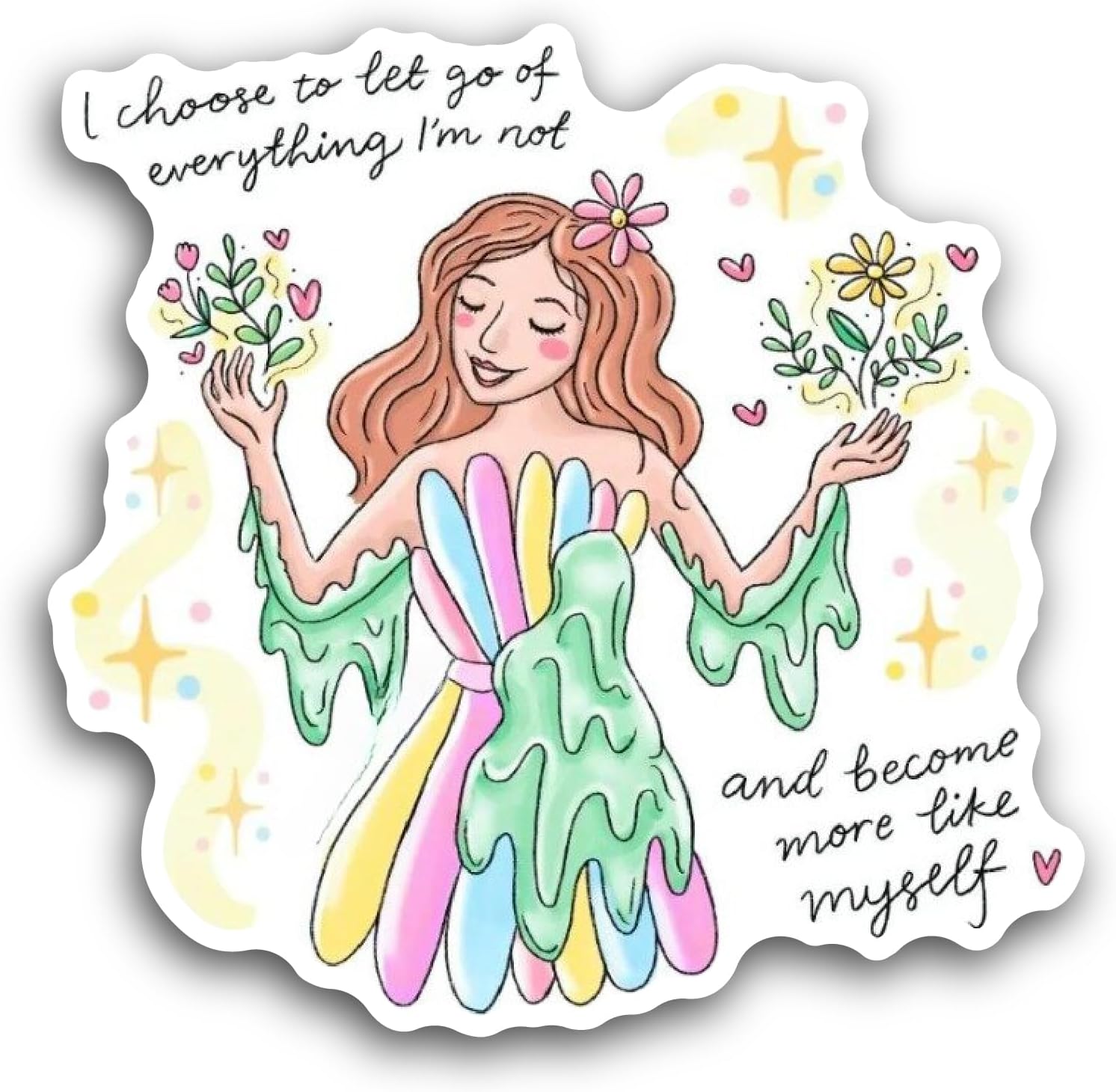 2 (Pieces) 3" and 5" Flower Girl in A Green Field Sticker, Waterproof Vinyl Decals for Many Purpose Like Cars, Trucks, Laptops, Phones, Windows and More