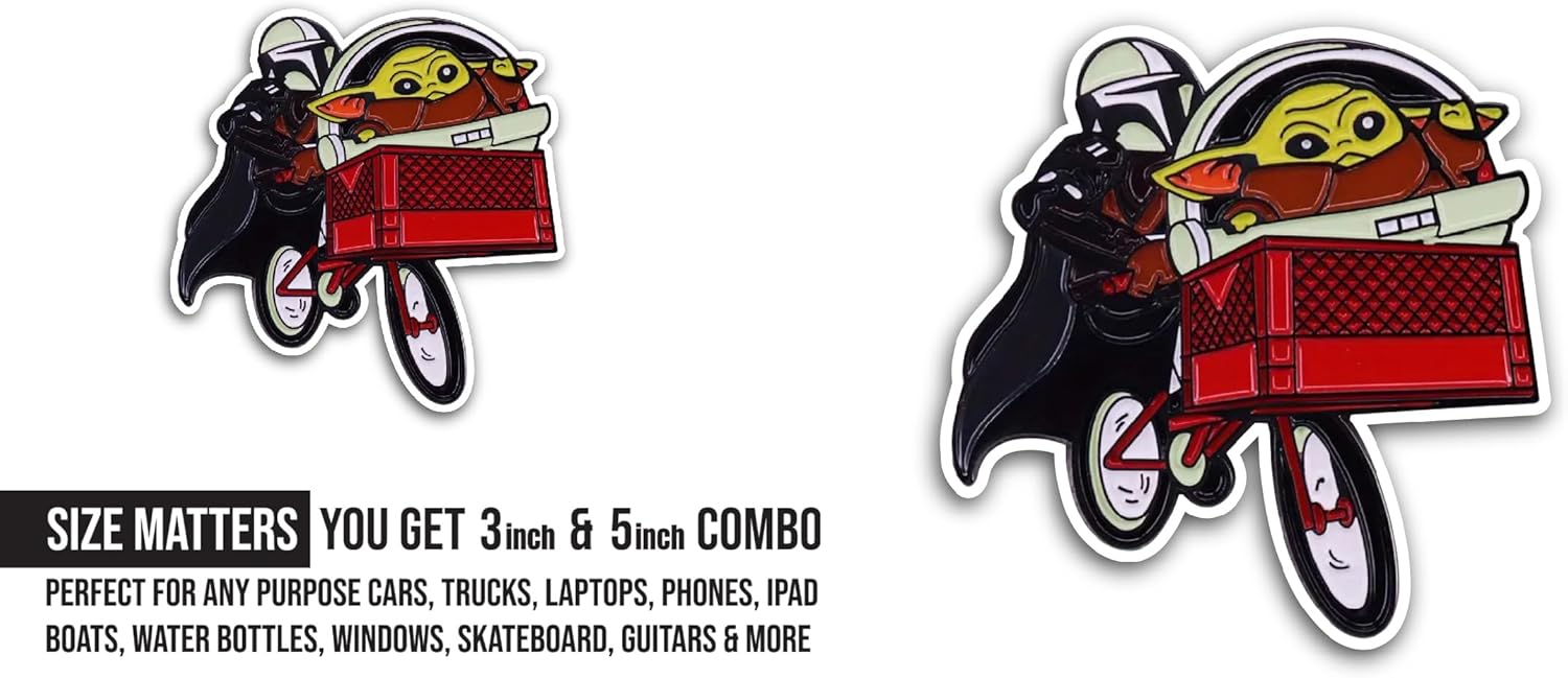 2 (Pieces) 3" and 5" Cartoon Character Riding Bike Sticker, Waterproof Vinyl Decals for Many Purpose Like Cars, Trucks, Laptops, Phones, Windows and More