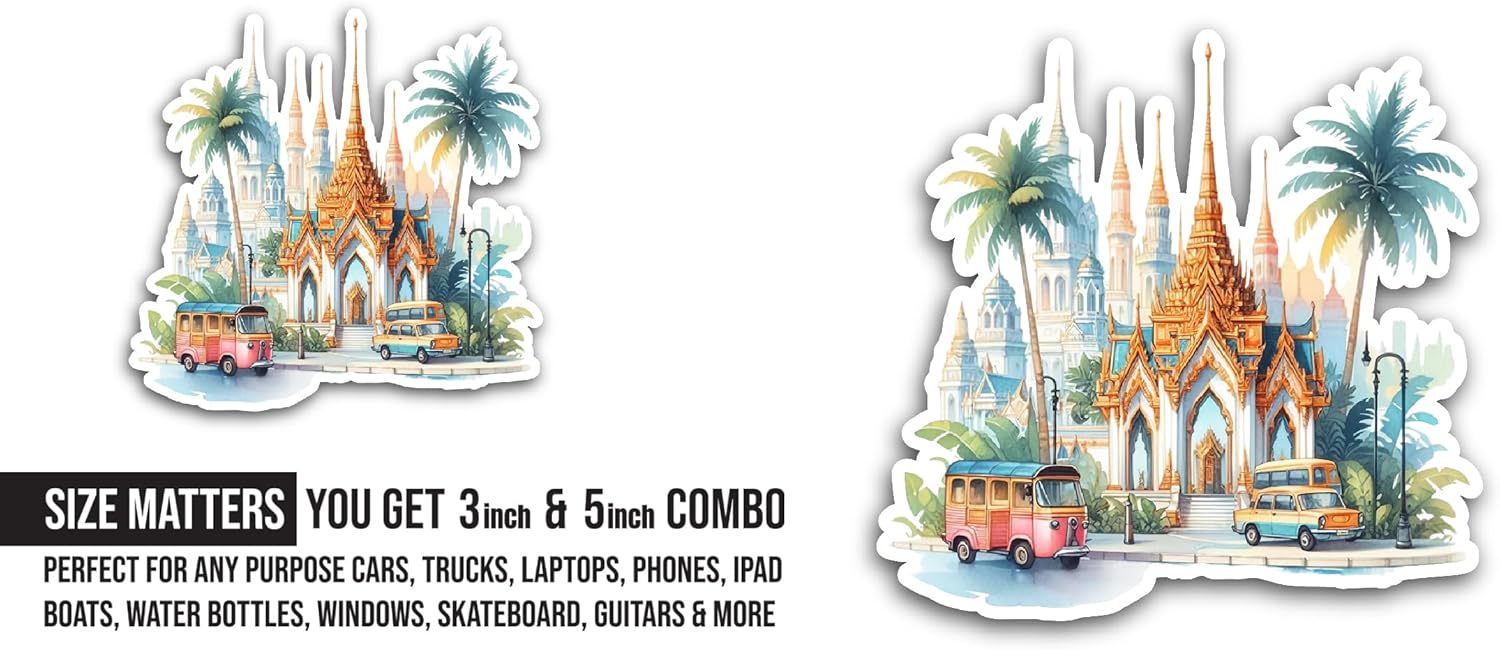2 (Pieces) 3" and 5" Thailand City Sticker, Waterproof Vinyl Decals for Many Purpose Like Cars, Trucks, Laptops, Phones, Windows and More