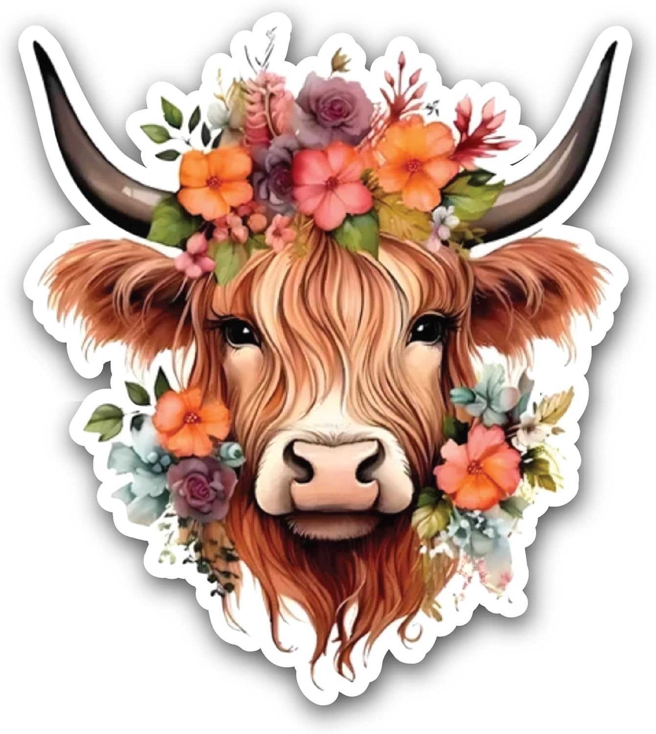2 (Pieces) 3" and 5" Cow with Flowers Sticker, Waterproof Vinyl Decals for Many Purpose Like Cars, Trucks, Laptops, Phones, Windows and More