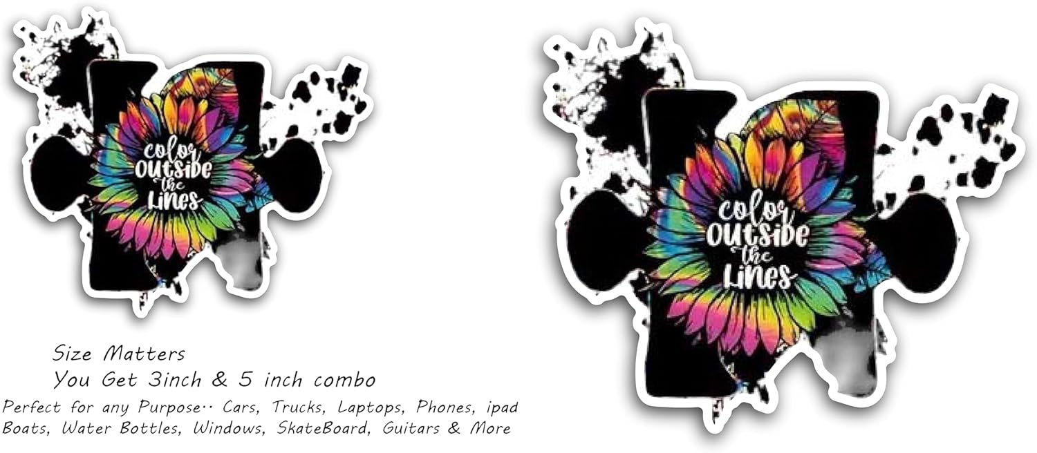 2 (Pieces) 3" and 5" Color Outside The Lines Decal Sticker, Waterproof Vinyl Decals for Many Purpose Like Cars, Trucks, Laptops, Phones, Windows and More
