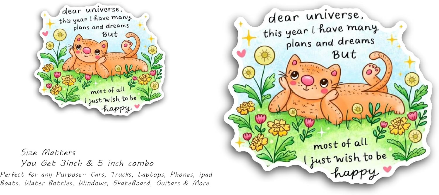 2 (Pieces) 3" and 5" Cat Drawing with Text Sticker, Waterproof Vinyl Decals for Many Purpose Like Cars, Trucks, Laptops, Phones, Windows and More