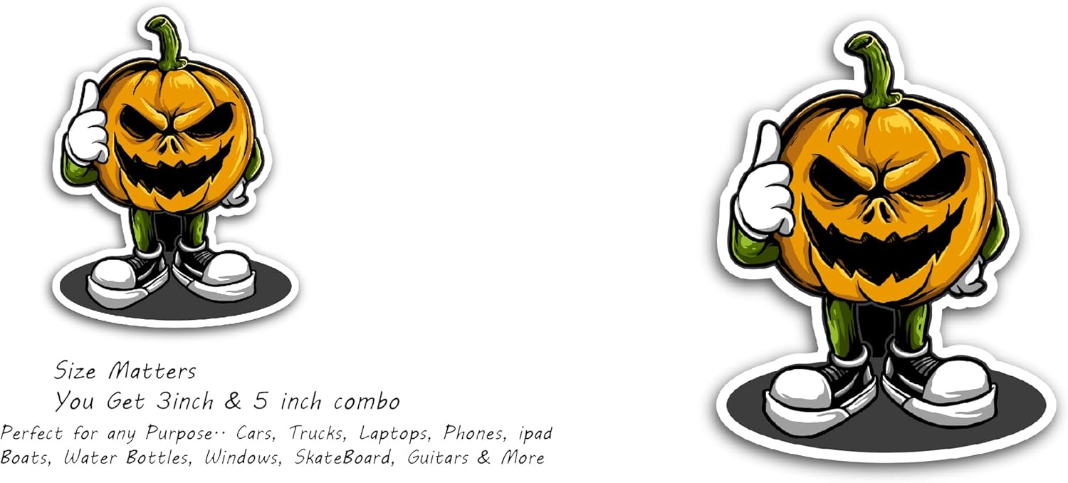 2 (Pieces) 3" and 5" Sneakers Pumpkin Sticker, Waterproof Vinyl Decals for Many Purpose Like Cars, Trucks, Laptops, Phones, Windows and More