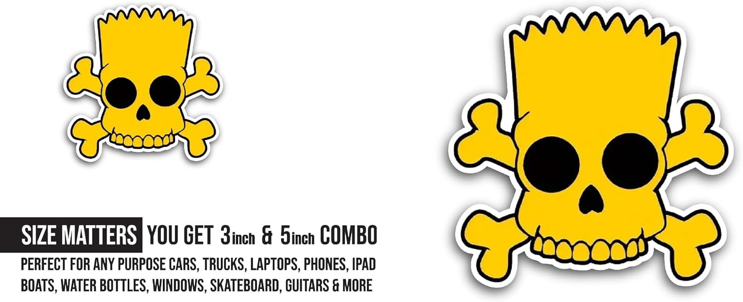 2 (Pieces) 3" and 5" Yellow Skull Sticker, Waterproof Vinyl Decals for Many Purpose Like Cars, Trucks, Laptops, Phones, Windows and More