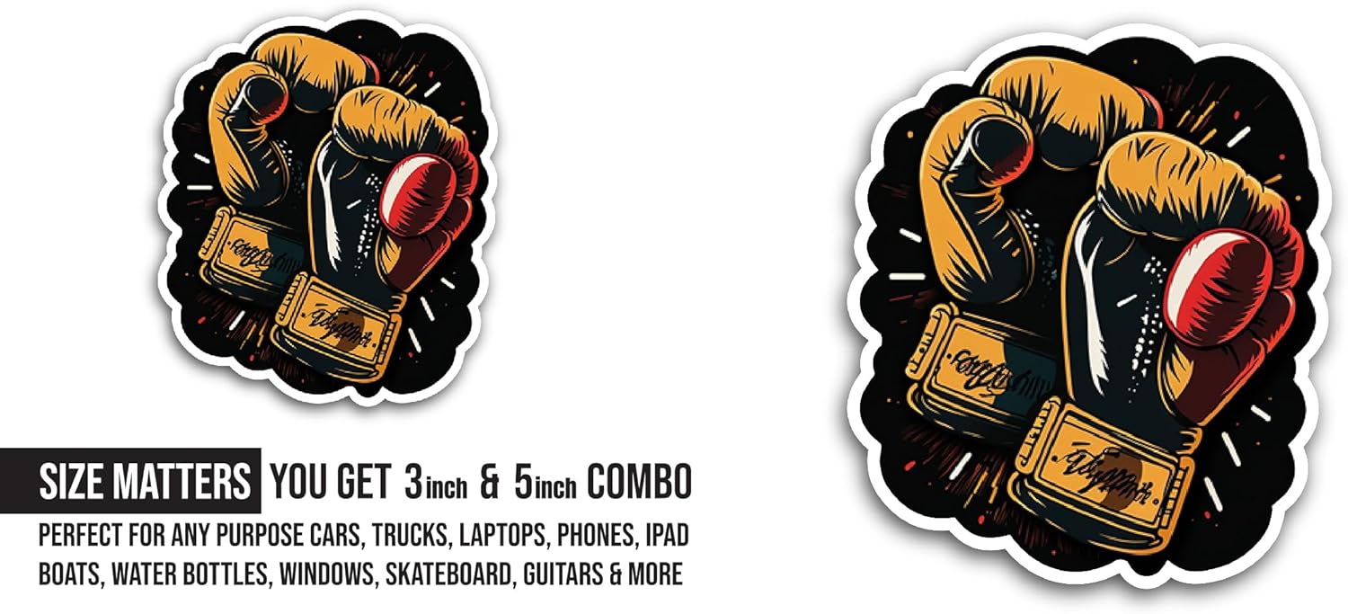 2 (Pieces) 3" and 5" Boxing Gloves Sticker, Waterproof Vinyl Decals for Many Purpose Like Cars, Trucks, Laptops, Phones, Windows and More