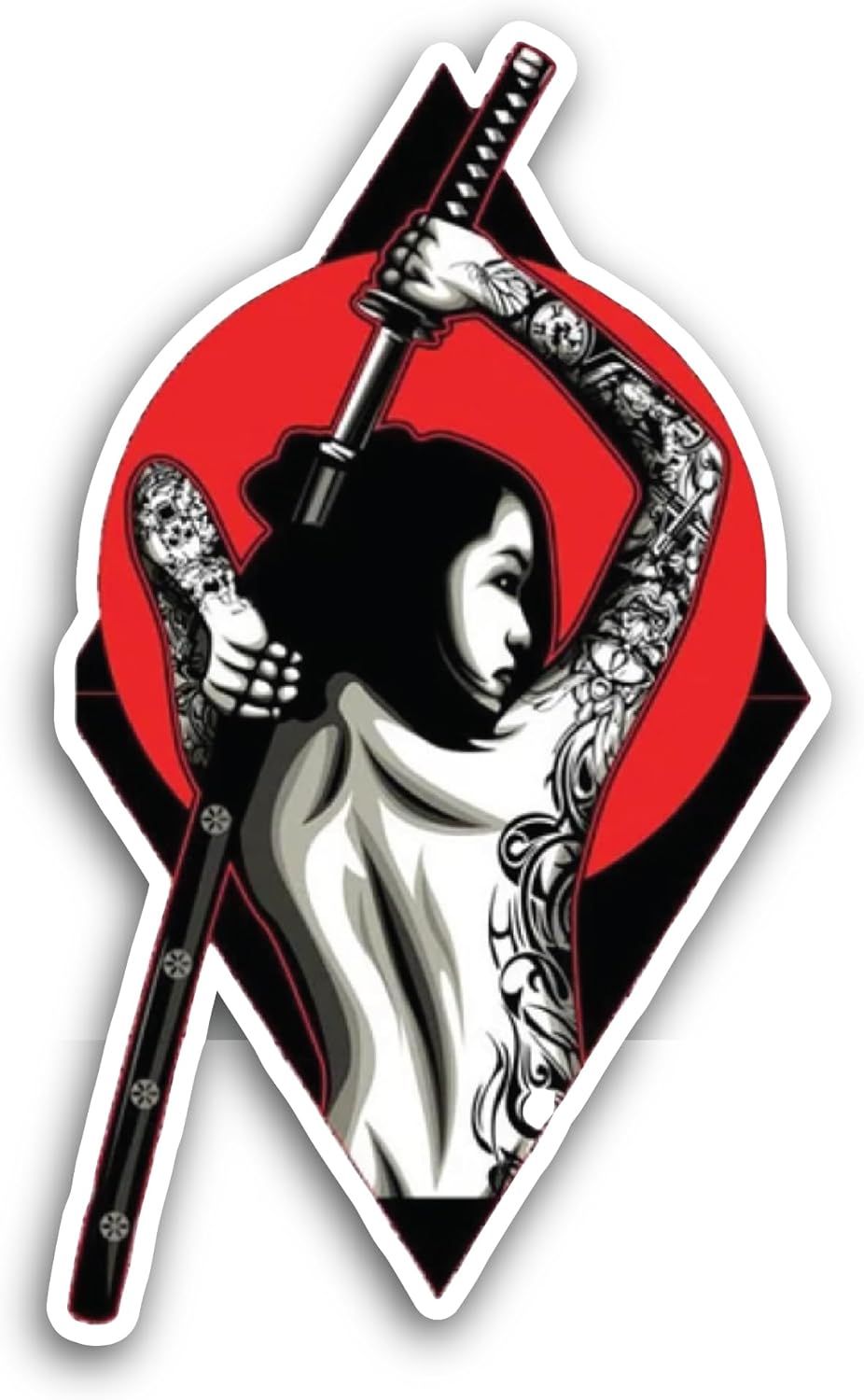 2 (Pieces) 3" and 5" Japanese Woman Warrior Sticker, Waterproof Vinyl Decals for Many Purpose Like Cars, Trucks, Laptops, Phones, Windows and More