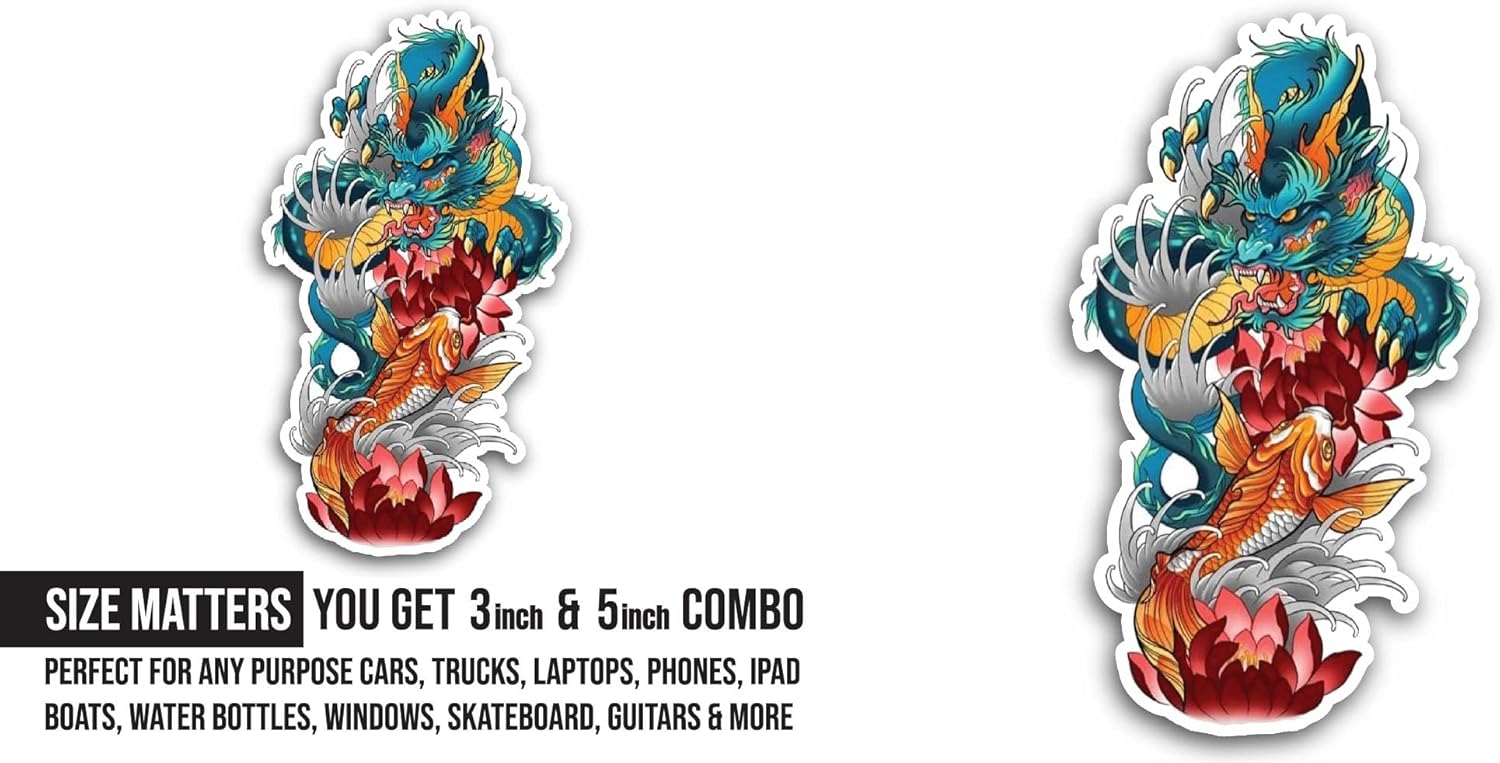 2 (Pieces) 3" and 5" Cartoon Dragon Sticker, Waterproof Vinyl Decals for Many Purpose Like Cars, Trucks, Laptops, Phones, Windows and More
