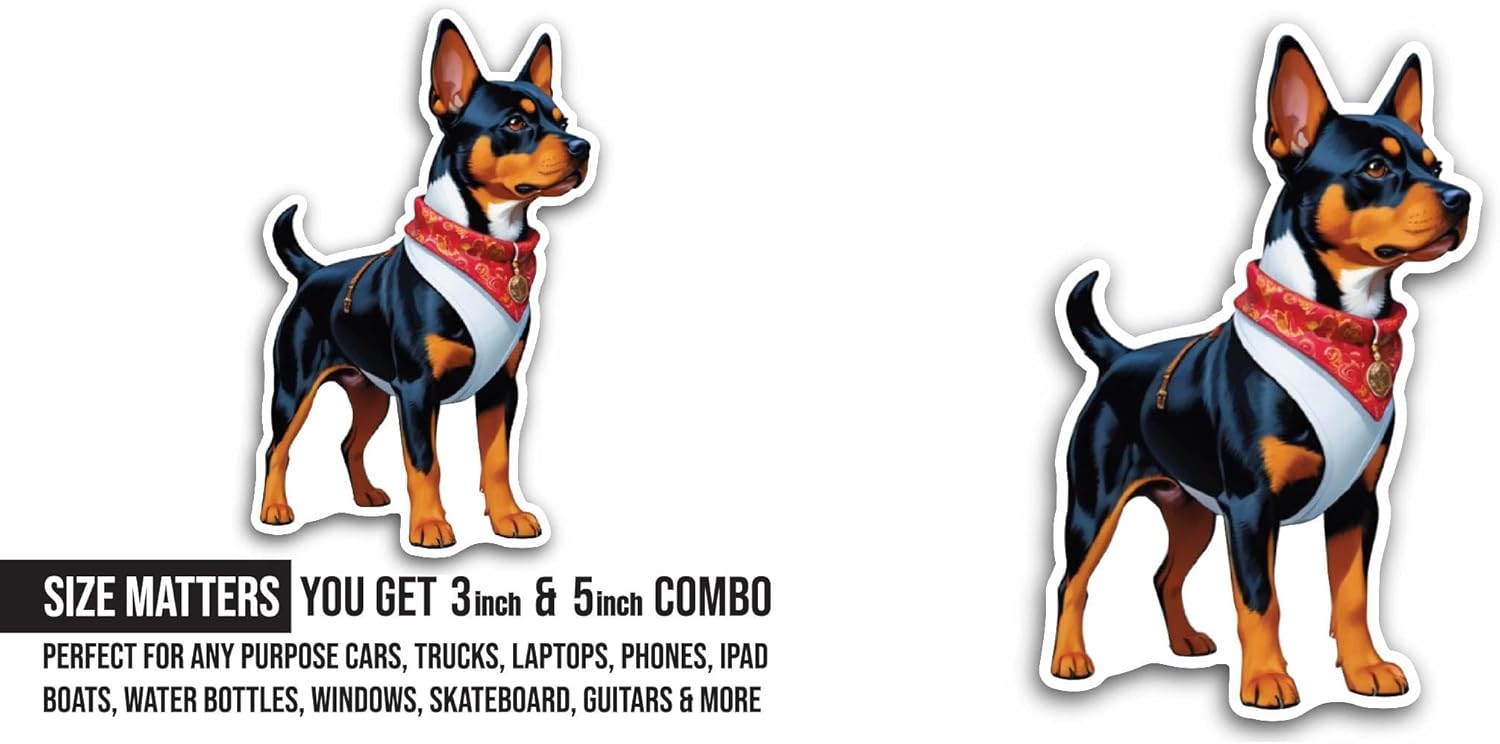 2 (Pieces) 3" and 5" Miniature Pinscher Sticker, Waterproof Vinyl Decals for Many Purpose Like Cars, Trucks, Laptops, Phones, Windows and More