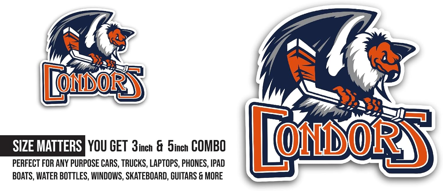 2 (Pieces) 3" and 5" Bakersfield C0ndors Sticker, Waterproof Vinyl Decals for Many Purpose Like Cars, Trucks, Laptops, Phones, Windows and More