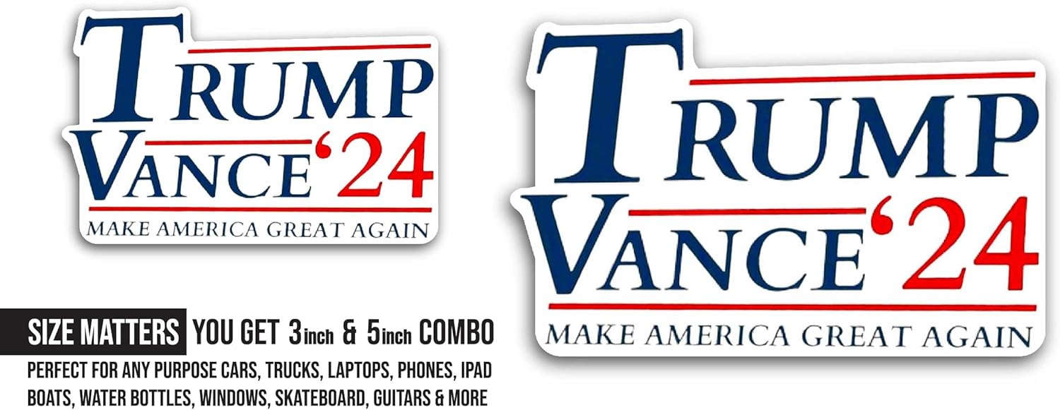 2 (Pieces) 3" and 5" Trump Sticker, Waterproof Vinyl Decals for Many Purpose Like Cars, Trucks, Laptops, Phones, Windows and More