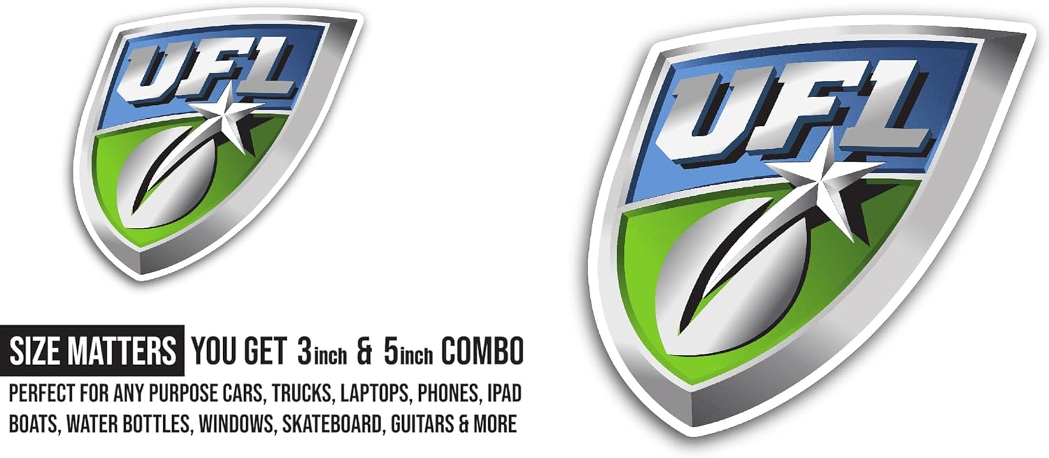 2 (Pieces) 3" and 5" United F00tball League Sticker, Waterproof Vinyl Decals for Many Purpose Like Cars, Trucks, Laptops, Phones, Windows and More