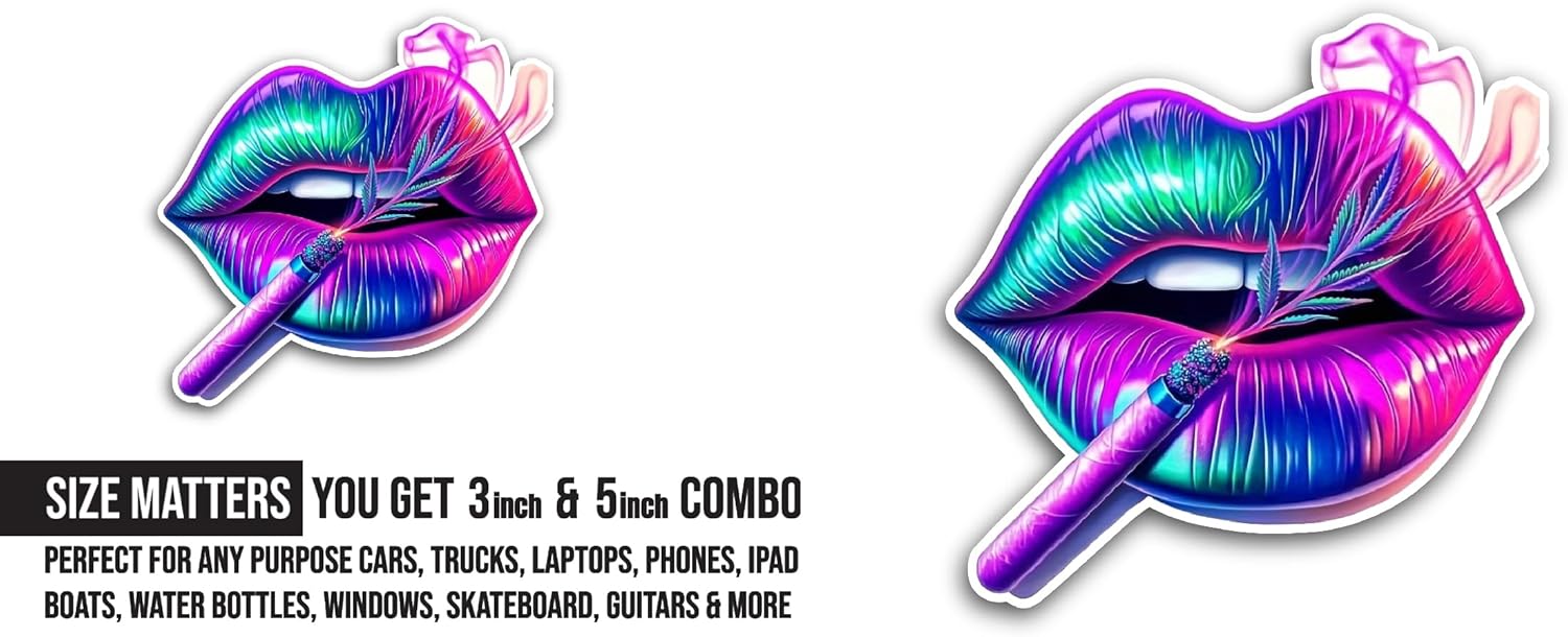 2 (Pieces) 3" and 5" Glossy Lips Sticker, Waterproof Vinyl Decals for Many Purpose Like Cars, Trucks, Laptops, Phones, Windows and More