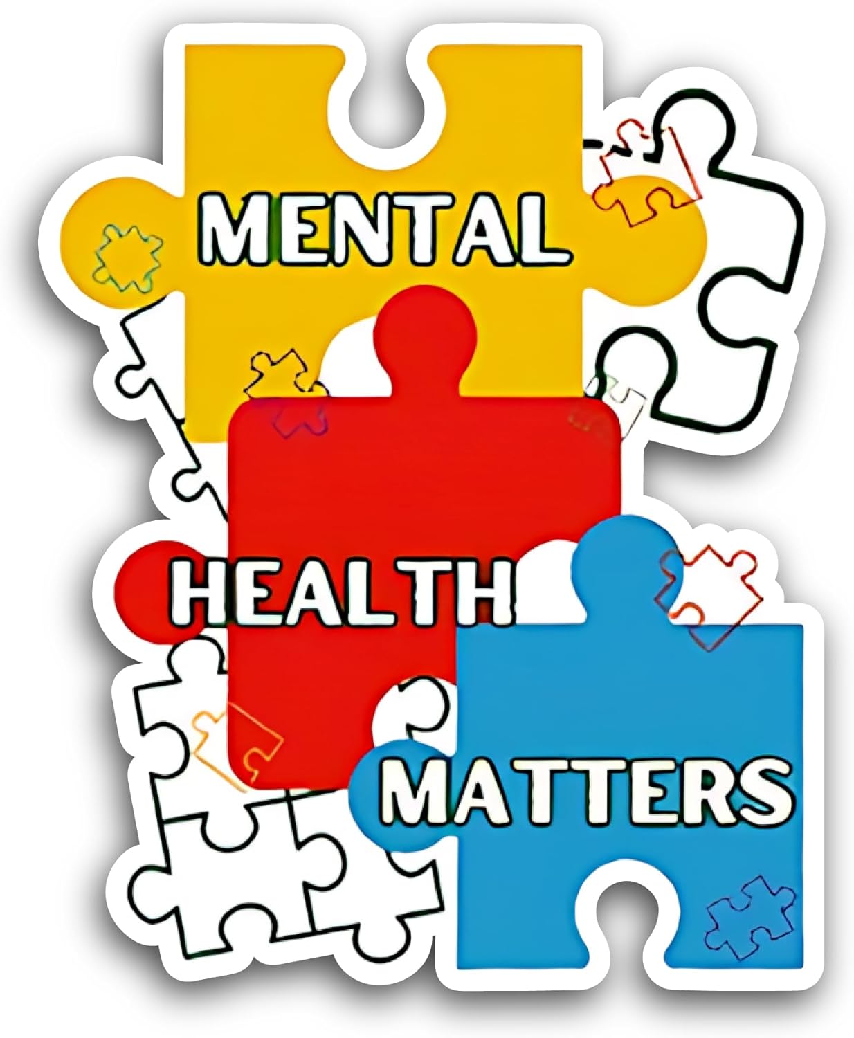 2 (Pieces) 3" and 5" Mental Health Matters Colourful Puzzles Sticker, Waterproof Vinyl Decals for Many Purpose Like Cars, Trucks, Laptops, Phones, Windows and More