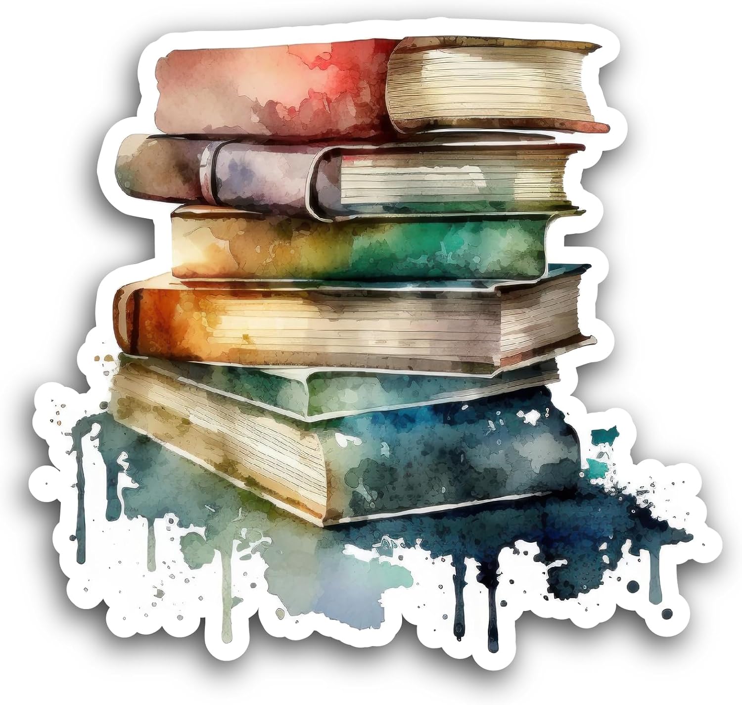 2 (Pieces) 3" and 5" Watercolor Pile of Books Sticker, Waterproof Vinyl Decals for Many Purpose Like Cars, Trucks, Laptops, Phones, Windows and More