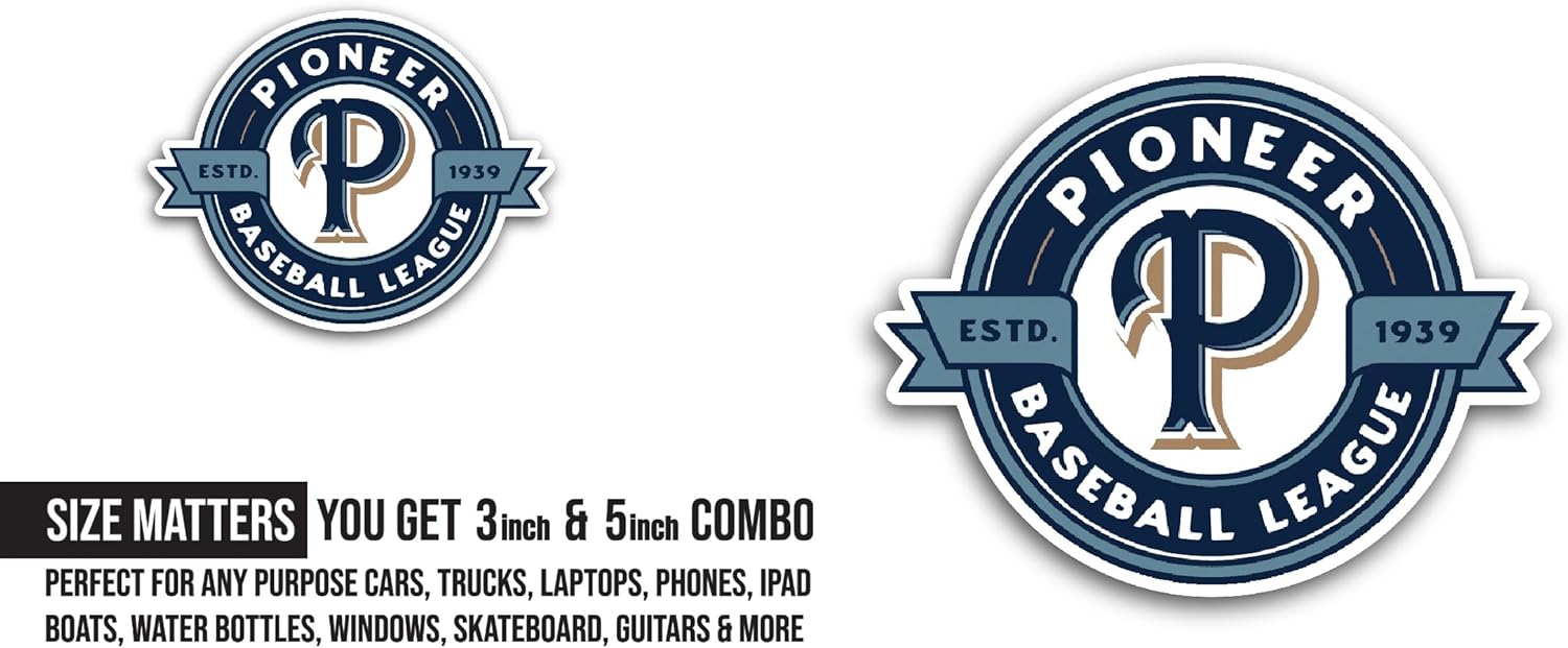 2 (Pieces) 3" and 5" Pi0neer Baseball League Sticker, Waterproof Vinyl Decals for Many Purpose Like Cars, Trucks, Laptops, Phones, Windows and More