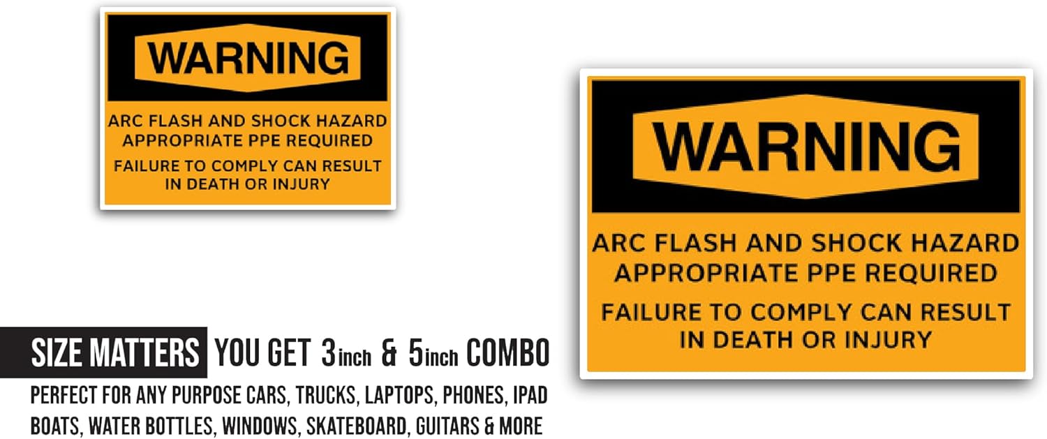 2 (Pieces) 3" and 5" Arc Flash & Shock Hazard Sticker, Waterproof Vinyl Decals for Many Purpose Like Cars, Trucks, Laptops, Phones, Windows and More