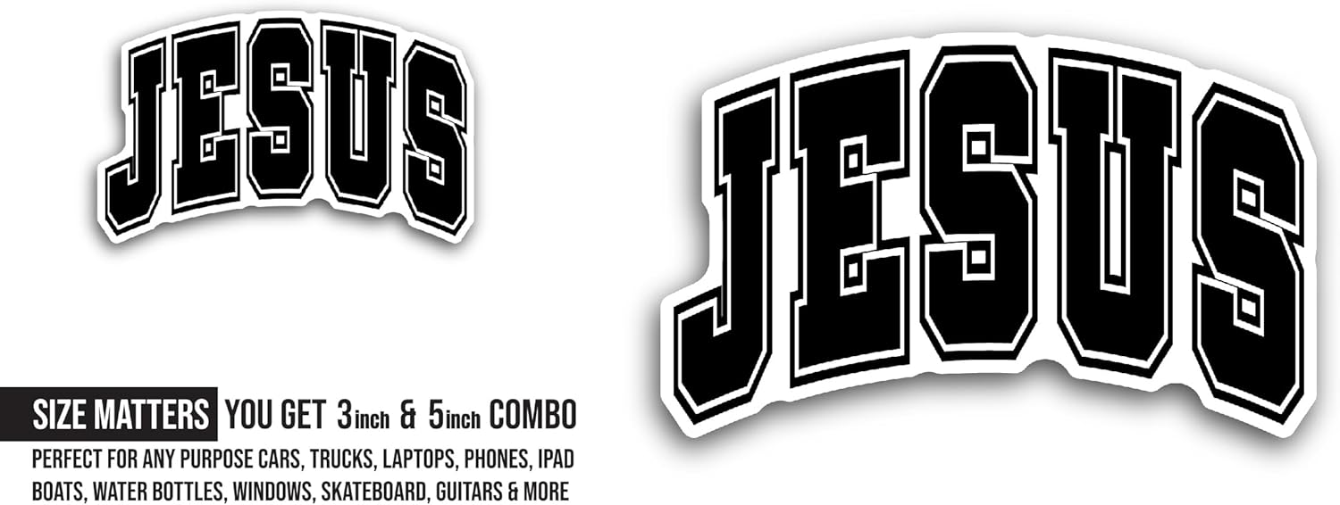 2 (Pieces) 3" and 5" Jesus Text Sticker, Waterproof Vinyl Decals for Many Purpose Like Cars, Trucks, Laptops, Phones, Windows and More