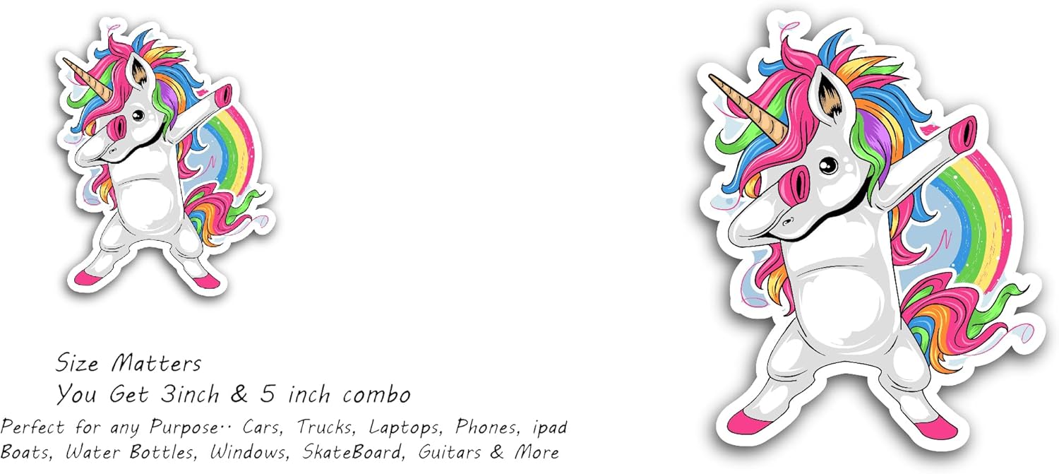 2 (Pieces) 3" and 5" Unicorn Dancer Sticker, Waterproof Vinyl Decals for Many Purpose Like Cars, Trucks, Laptops, Phones, Windows and More