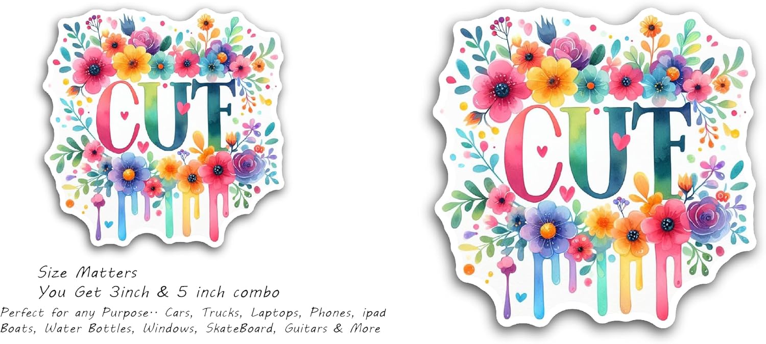 2 (Pieces) 3" and 5" Cute Text Floral Frame Sticker, Waterproof Vinyl Decals for Many Purpose Like Cars, Trucks, Laptops, Phones, Windows and More