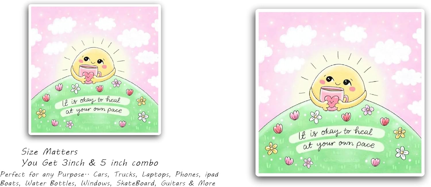 2 (Pieces) 3" and 5" Sunshine with Inspirational Text Sticker, Waterproof Vinyl Decals for Many Purpose Like Cars, Trucks, Laptops, Phones, Windows and More