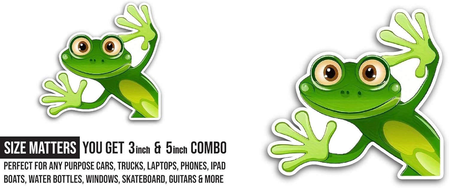 2 (Pieces) 3" and 5" Cartoon Cute Frog Sticker, Waterproof Vinyl Decals for Many Purpose Like Cars, Trucks, Laptops, Phones, Windows and More