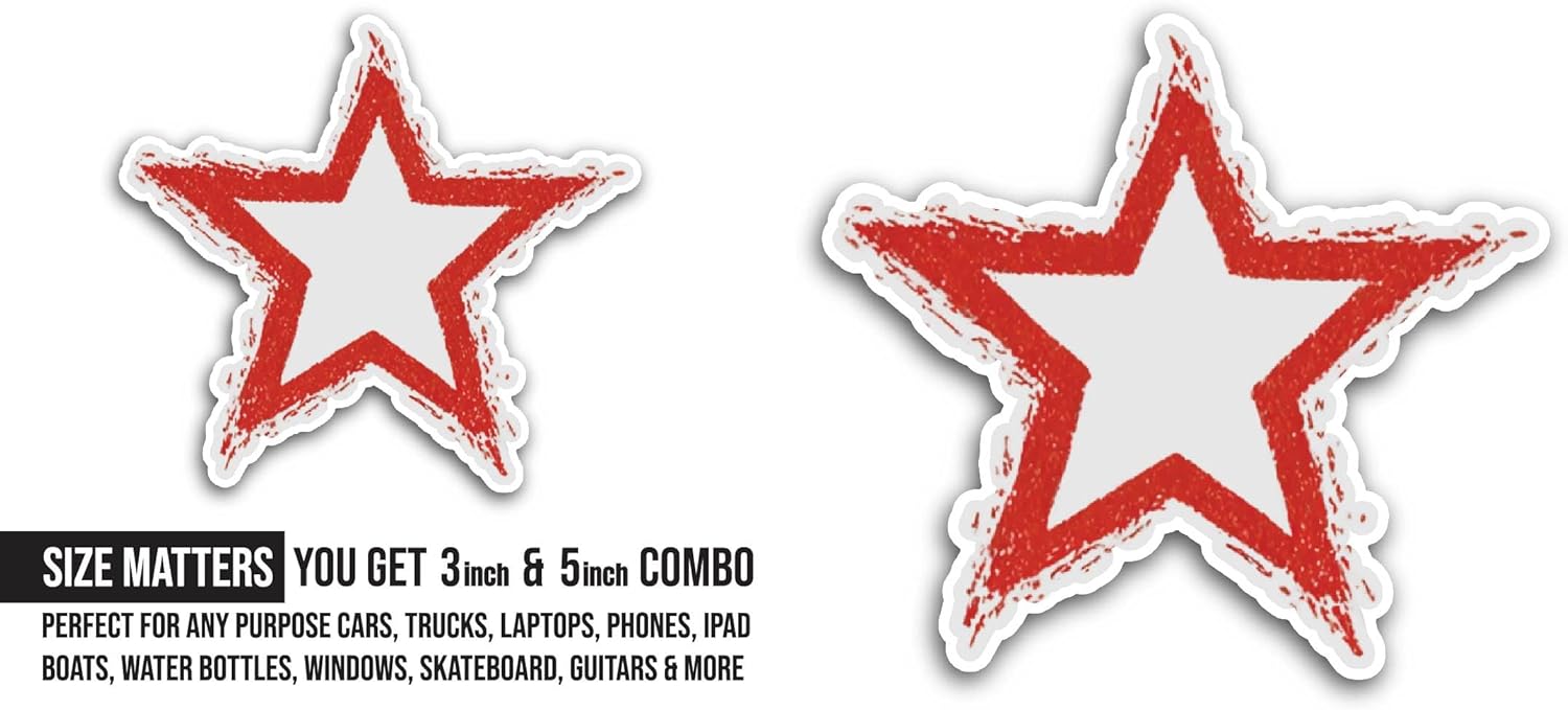 2 (Pieces) 3" and 5" Red Star Sticker, Waterproof Vinyl Decals for Many Purpose Like Cars, Trucks, Laptops, Phones, Windows and More