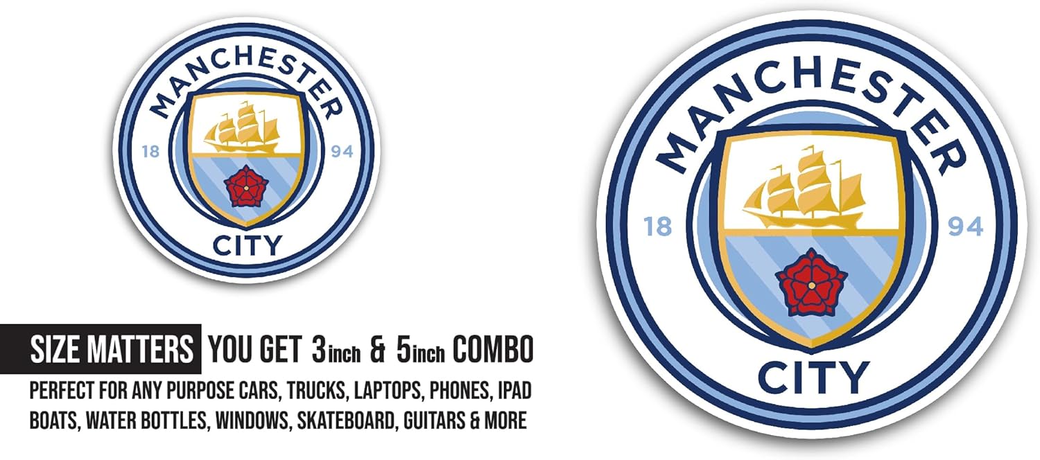 2 (Pieces) 3" and 5" Manchester Sticker, Waterproof Vinyl Decals for Many Purpose Like Cars, Trucks, Laptops, Phones, Windows and More