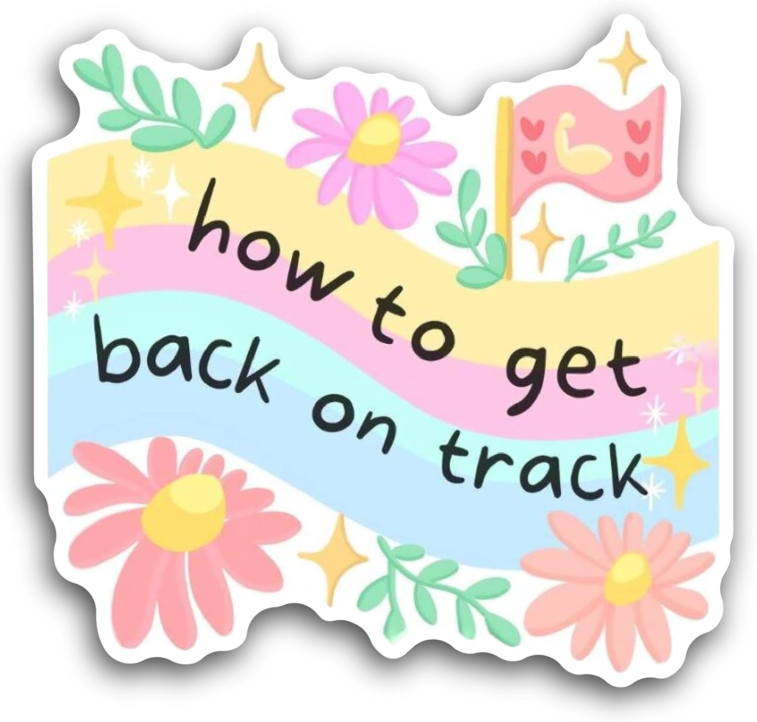 2 (Pieces) 3" and 5" How To Get Back On Track Text Sticker, Waterproof Vinyl Decals for Many Purpose Like Cars, Trucks, Laptops, Phones, Windows and More