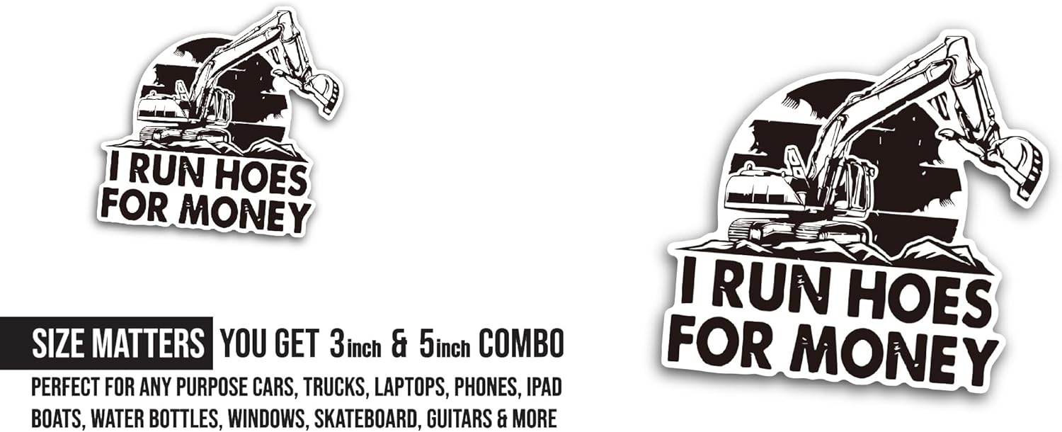 2 (Pieces) 3" and 5" I Run Hoes for Money Sticker, Waterproof Vinyl Decals for Many Purpose Like Cars, Trucks, Laptops, Phones, Windows and More