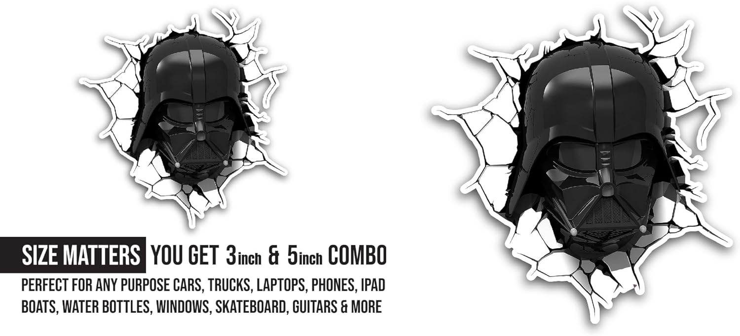 2 (Pieces) 3" and 5" Black Helmet Sticker, Waterproof Vinyl Decals for Many Purpose Like Cars, Trucks, Laptops, Phones, Windows and More
