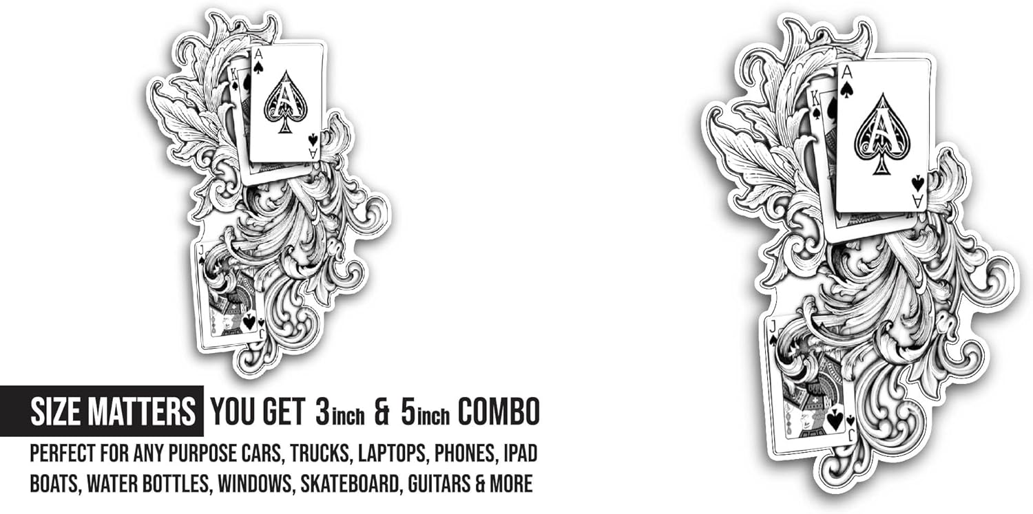2 (Pieces) 3" and 5" Playing Card Sticker, Waterproof Vinyl Decals for Many Purpose Like Cars, Trucks, Laptops, Phones, Windows and More