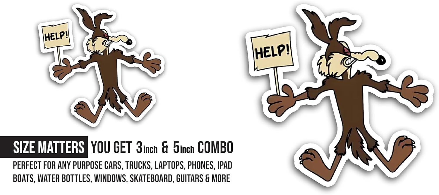 2 (Pieces) 3" and 5" Help Text Sticker, Waterproof Vinyl Decals for Many Purpose Like Cars, Trucks, Laptops, Phones, Windows and More