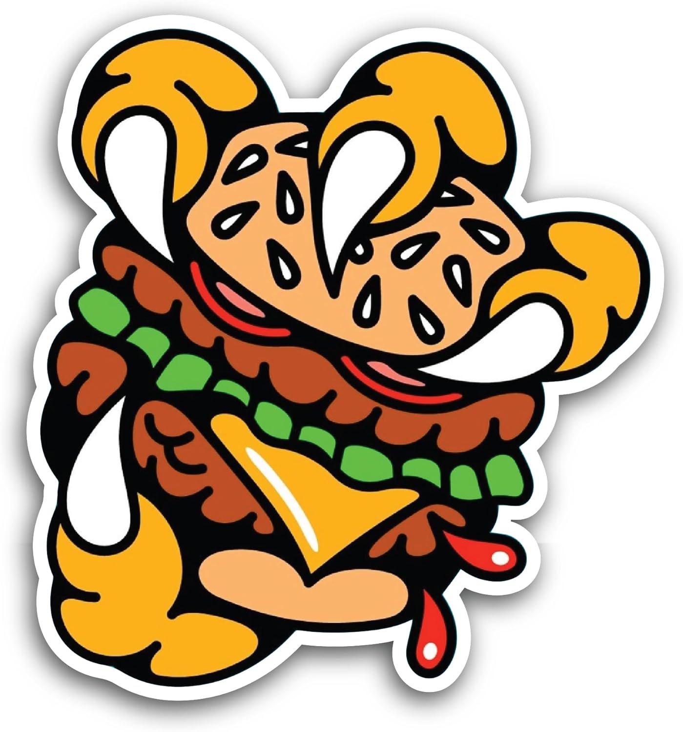 2 (Pieces) 3" and 5" Burger with Hand Sticker, Waterproof Vinyl Decals for Many Purpose Like Cars, Trucks, Laptops, Phones, Windows and More