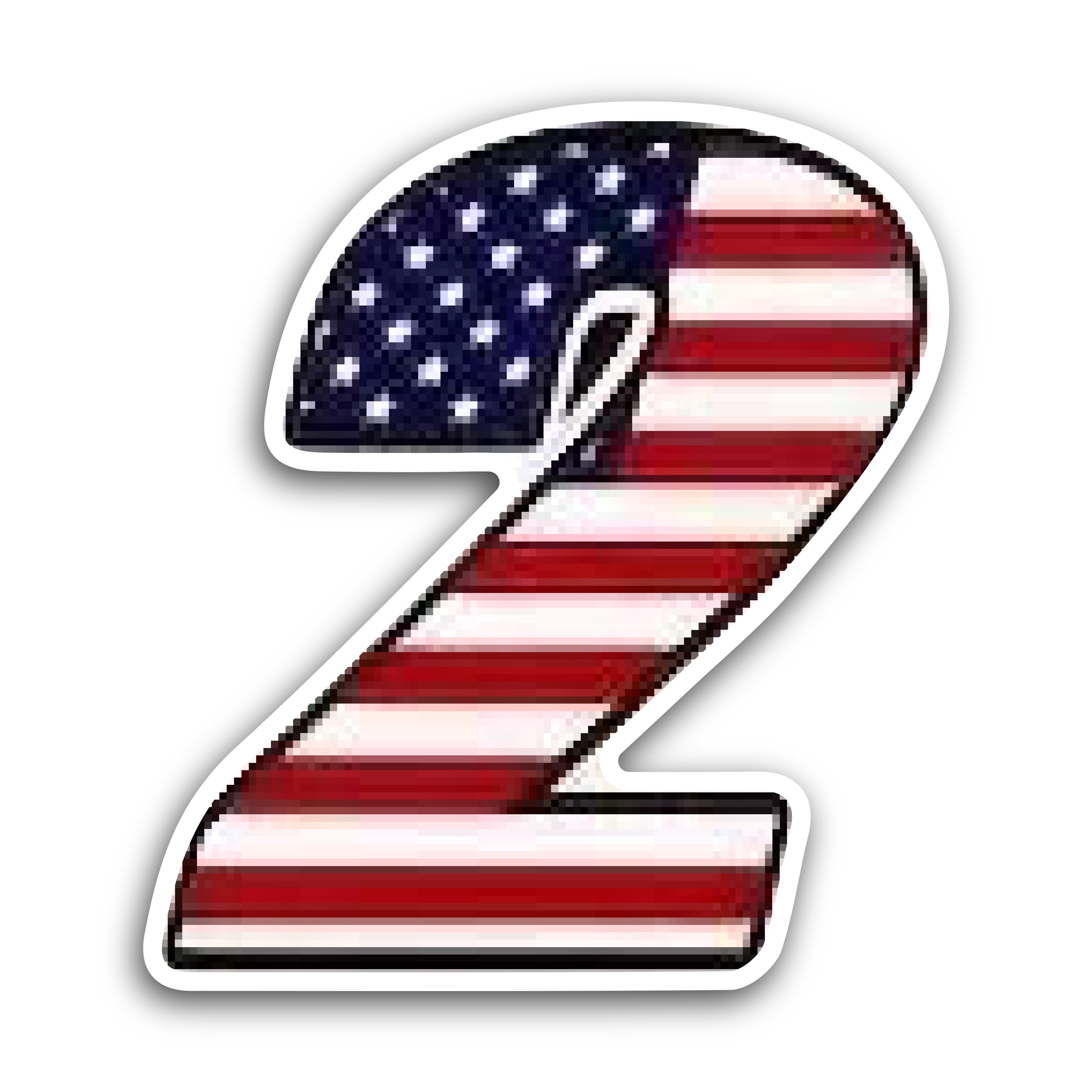 2 (Pieces) 3" and 5" Number Two in American Flag Color Decal Sticker, Waterproof Vinyl Decals for Ma