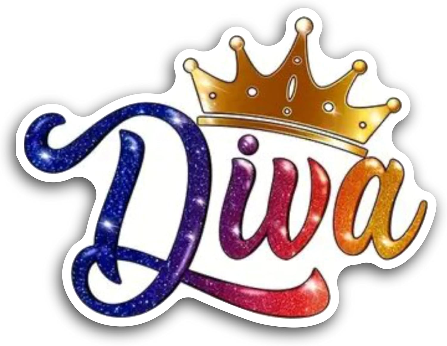 2 (Pieces) 3" and 5" Diva with gold crown Decal Sticker, Waterproof Vinyl Decals for Many Purpose Like Cars, Trucks, Laptops, Phones, Windows and More