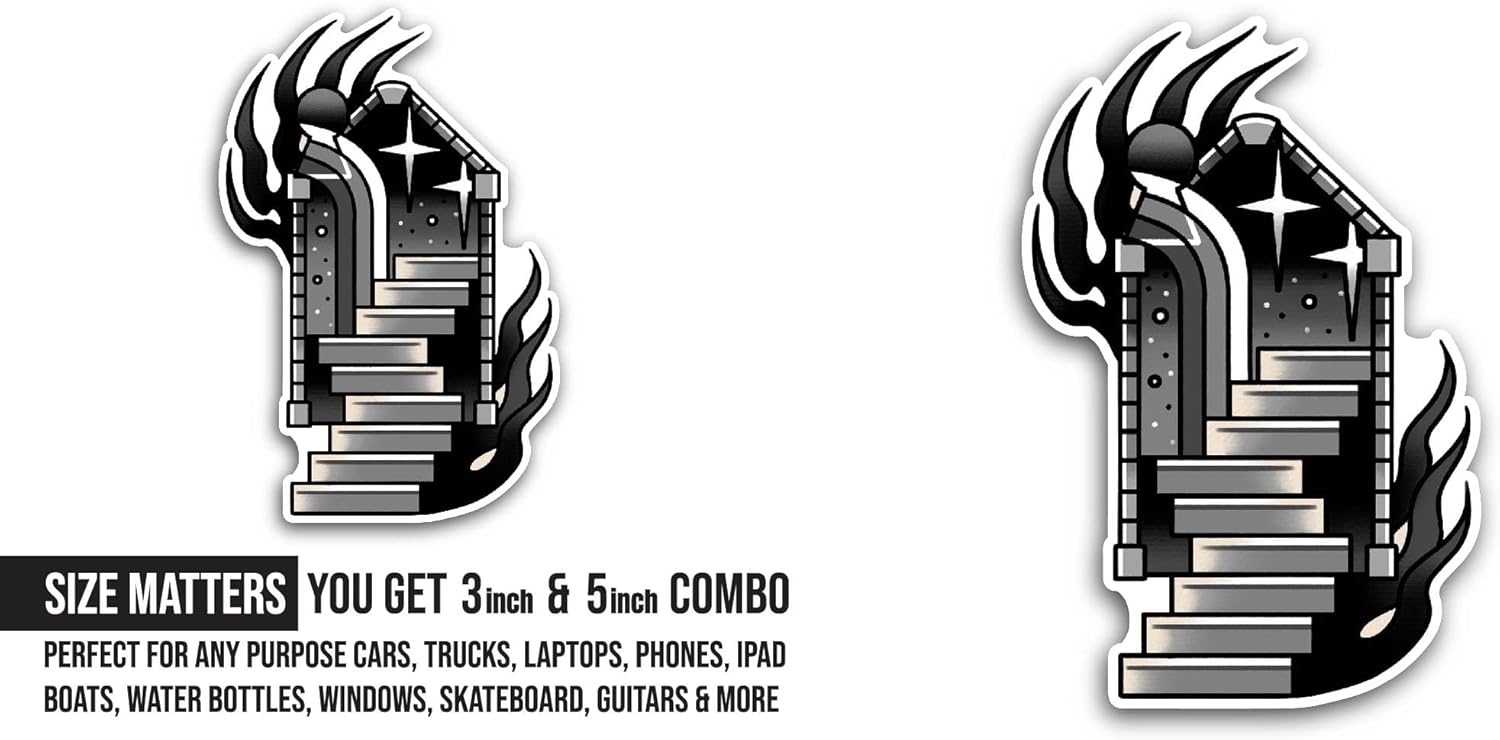 2 (Pieces) 3" and 5" Stairway Sticker, Waterproof Vinyl Decals for Many Purpose Like Cars, Trucks, Laptops, Phones, Windows and More