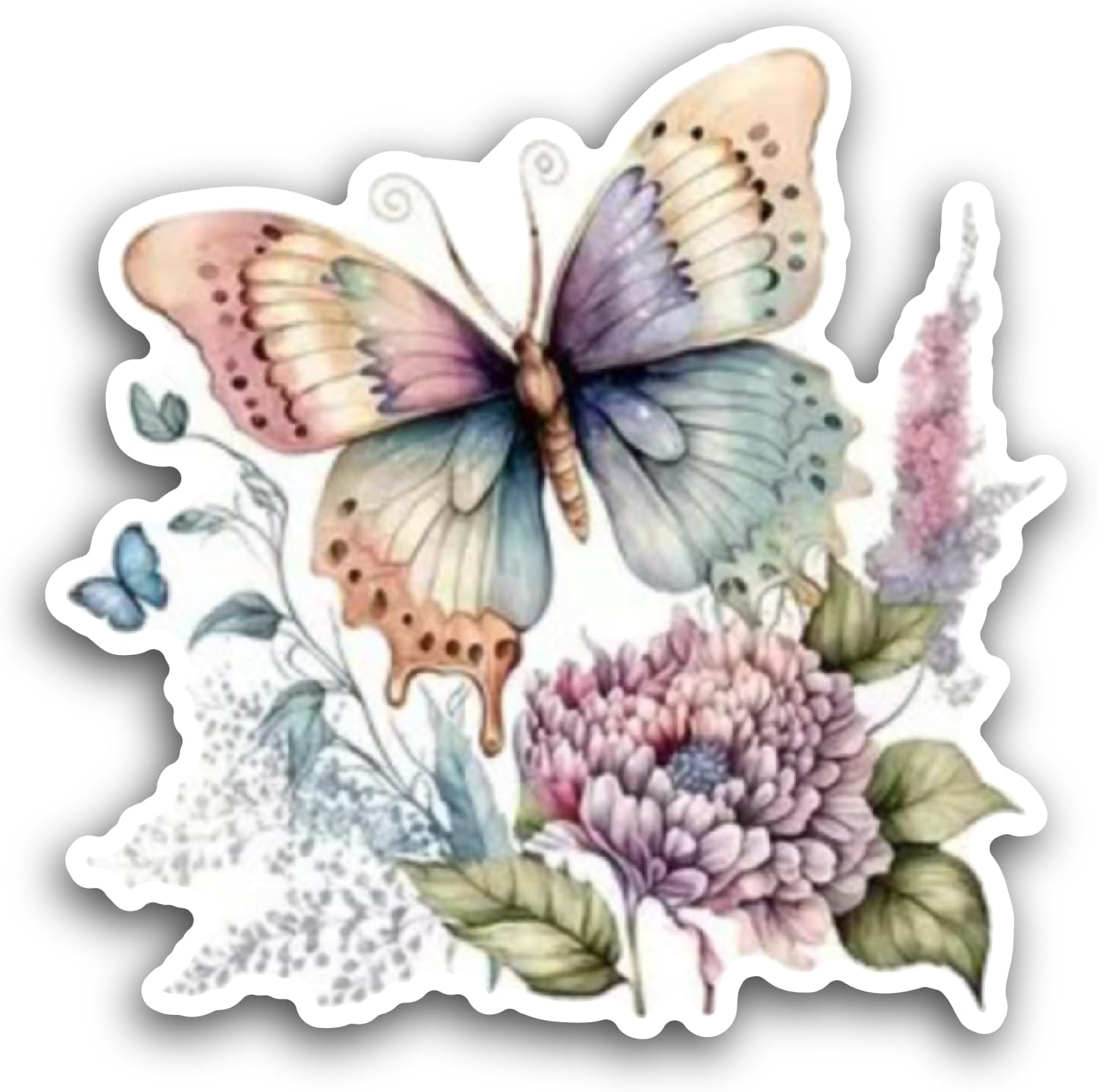 2 (Pieces) 3" and 5" Butterfly on a Flower Sticker, Waterproof Vinyl Decals for Many Purpose Like Cars, Trucks, Laptops, Phones, Windows and More